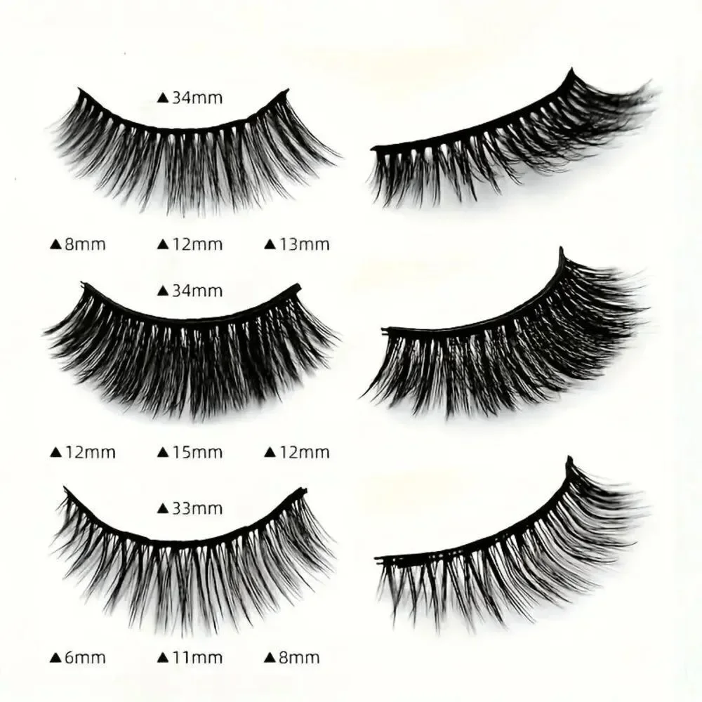 Magnetic Reusable False Eyelashes With Eyeliner And Tweezers - 3 Pairs